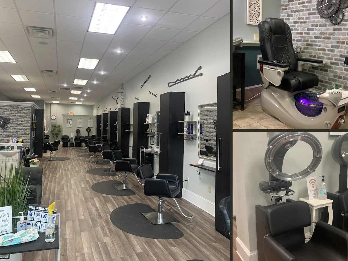 Beauty salon interior with clean, bright workstations.